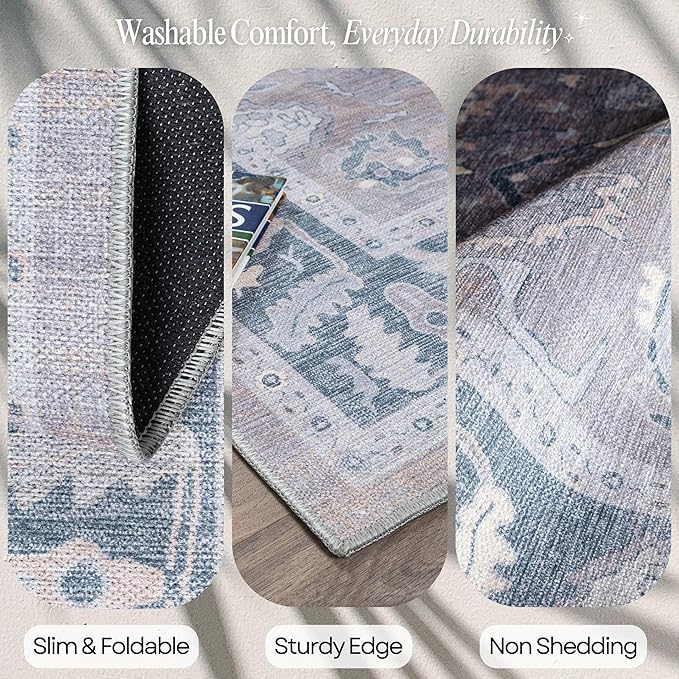 Fame Rugs Gray Modern Oushak Rug 8x10, Vintage Turkish Colorful Oriental Washable Antique Inspired Large Area Rugs, Luxury Living Room Bedroom (389GBB, 7'6 x 10')