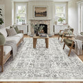 Black Area Rug 8x10 Machine Washable Large Vintage Living Room Distressed Non Slip Carpet Traditional Indoor Bedroom Retro Floral Accent Throw Rug for Office Kitchen Dining Room