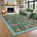 Mushroom Washable 8x10 Rug for Living Room Non Slip 8 x 10 Rug for Bedroom with Rubber Back Soft Low-Pile Stain Resistant Foldable Large Carpet for Office Nursery Dining Room Green