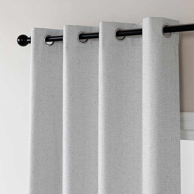 Amazon Basics Faux Linen Blackout Curtains for Bedroom and Living Room, 2-Piece Set with Grommets, 42" W x 72" L, White