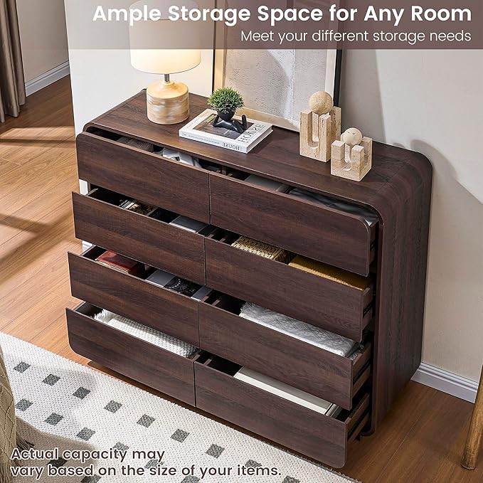 Modern 8 Drawer Dresser, 47- Inch Wood Chest of Drawers with Large Storage, Walnut Dresser Closet for Bedroom, Living Room, Nursery.