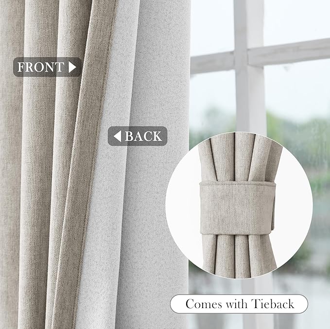 Macochico 100" Wx84 L Beige Taupe Full Blackout Curtains for Sliding Door, Thermal Insulated Drapery for Living Room Bedroom Windows Patio Door, Modern Chenille Grommet Curtains with Tieback 1 Panel