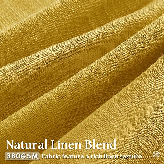 Pleated Linen Curtains 96 Inches Long for Living Room 2 Panel Set Semi Sheer Light Filtering Pinch Pleat with Rings Hooks Drapes Spring Farmhouse Rustic Mustard Yellow Gold Curtain Bedroom Window