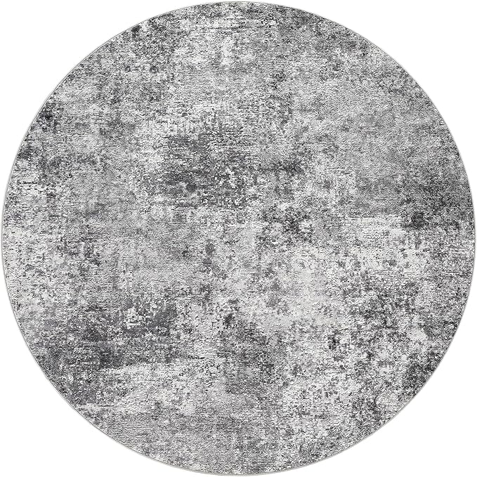 4ft Round Area Rug Living Room Rugs - 4x4 Washable Large Soft Indoor Neutral Modern Abstract Low Pile Rug Carpet for Bedroom Dining Room Farmhouse Home Office - Grey