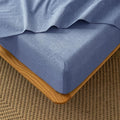 MooMee Fitted Bottom Sheet Only 100% Washed Cotton Linen Like Textured Breathable Durable Soft Comfy Deep Pocket Fits Mattress up to 17" (Blue, Queen) New