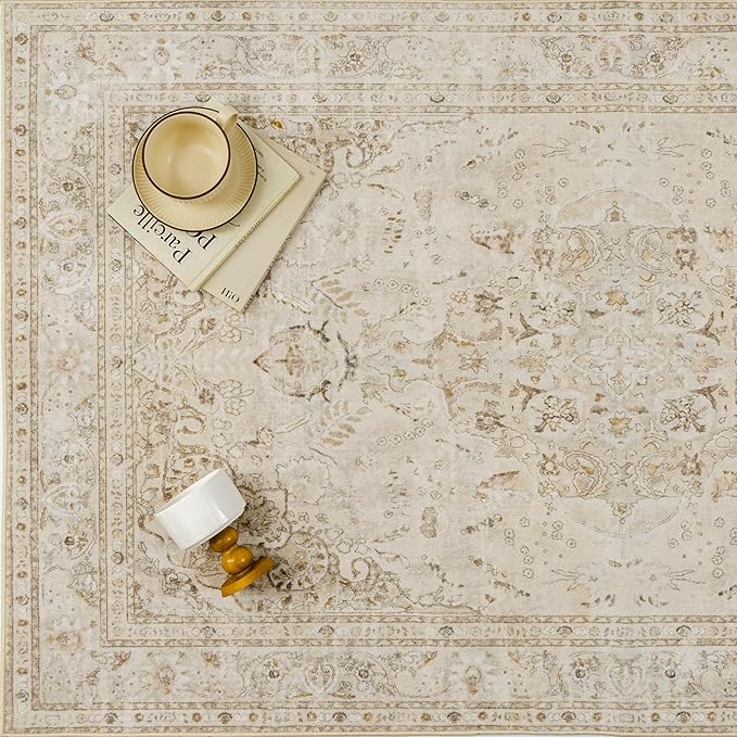 Brown 2x3 Area Rug Washable Vintage Small Carpet for Entryway Kitchen Soft Retro Floral Low Pile Thin Door Mat Non Slip Central Medallion Throw Rug for Bathroom Office Bedroom Dining Room