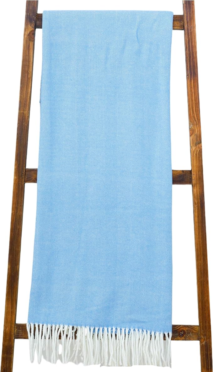 Alashan Cotton Acrylic Adirondack Herringbone Woven Throw - Throw Blanket - Carolina Blue