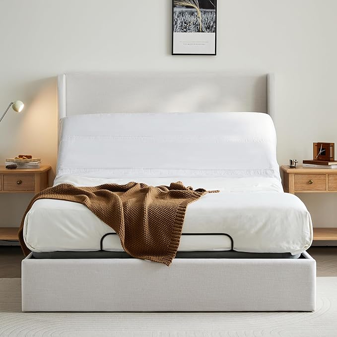 Queen Size Adjustable Bed Frame Base, Caron Electric Bed Base with Head and Foot Incline, Zero Gravity, Massage, App and Wireless Remote, No-Noise, Easy Assembly, Gray