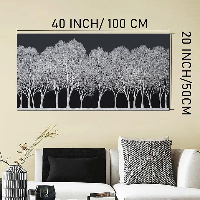 Trogonup Black and White Wall Art for Bedroom Large Forest Picture Landscape Tree Artwork for Living Room Home Office Modern Canvas Prints Ready to Hang 20"x40"