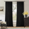 Black 96 Inch Blackout Pinch Pleated Curtains 2 Panel Set for Living Room Darkening Thick Linen Textured 100% Black Out Drapes 96 Inches Long Pinch Pleat Back Tab Light Blocking Bedroom Curtains