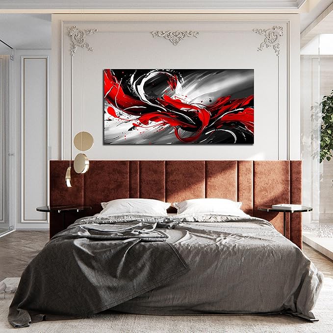 Black White and Red Abstract Print Picture Painting Large Canvas Wall Art for Living Room Bedroom Framed Canvas Wall Decor Modern Room Abstract Wall Decorations Artwork Size 30x60 Ready to Hang