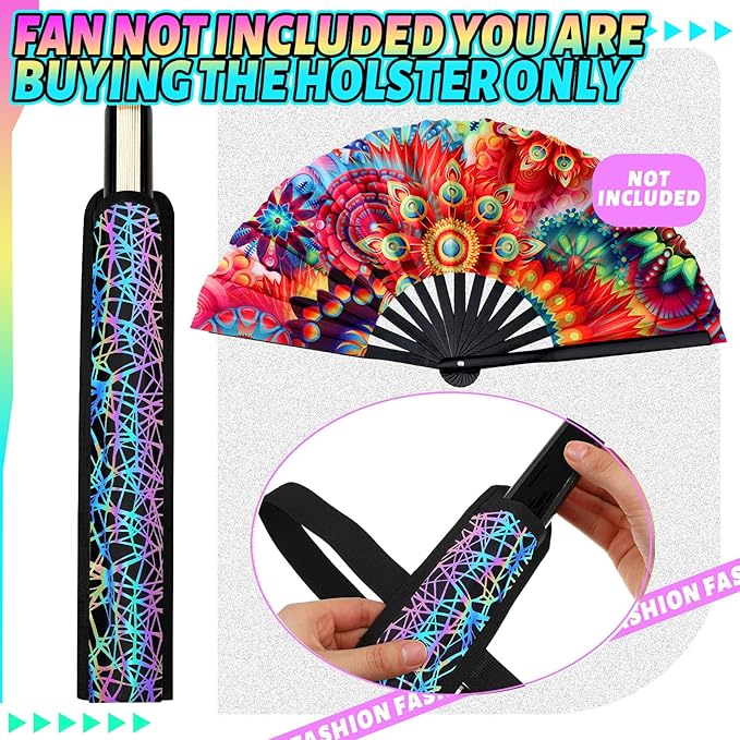 Summer Rave Fan Thigh Holster Rave Fan Holder Folding Hand Pouch Foldable Sleeves with Waist Belt for Thigh Party