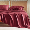 Bedsure Queen Sheet Set, Rayon Derived from Bamboo, Cooling Sheets, Breathable & Soft, Deep Pocket Up to 16 Inches, Hotel Luxury Silky Bedding for Hot Sleepers, Burgundy