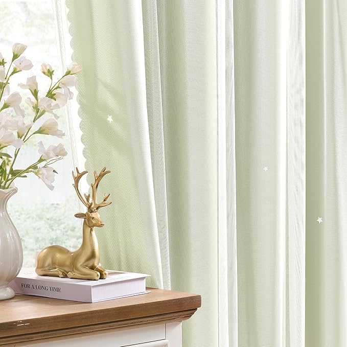 XiDi Green Curtains for Bedroom, Girls Room Blackout Curtains, Kids Room Darkening Curtains, Light Green Decor, 1 Panel Sage Green/34/72/1