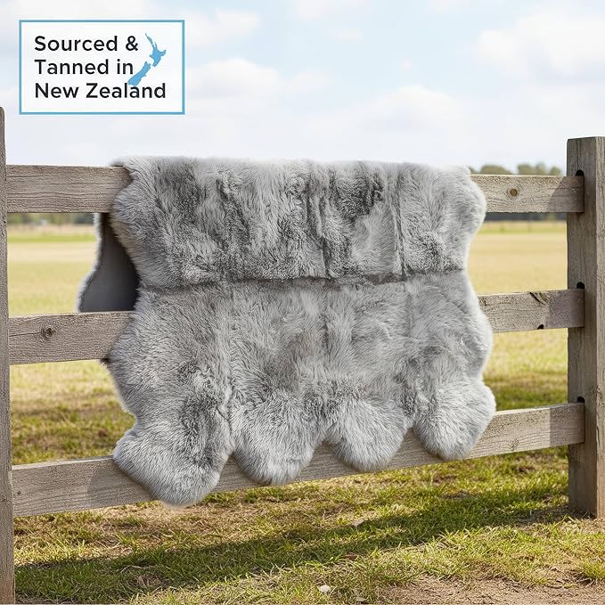 Premium Genuine Sheepskin Rugs for Living Room - Large Size Sheep Skin for Bedroom - 6' x 8' Long Fur Soft & Natural Fluffy Area Rug, Silver Gray, Eight Pelt