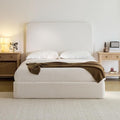 King Size Upholstered Bed Frame, 52" High Headboard Wingback Bedframes, Canter Tall Headboard Floor Platform Beds, No Box Spring Needed No Noise/Easy Assembly/Minimalist, Pearl White Chenille