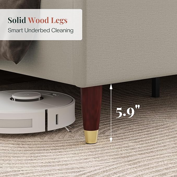Jocisland 51.2" H Queen Bed Frame Upholstered Bed Platform Bed with Wingback Headboard/No Box Spring Needed/Easy Assembly/Brown