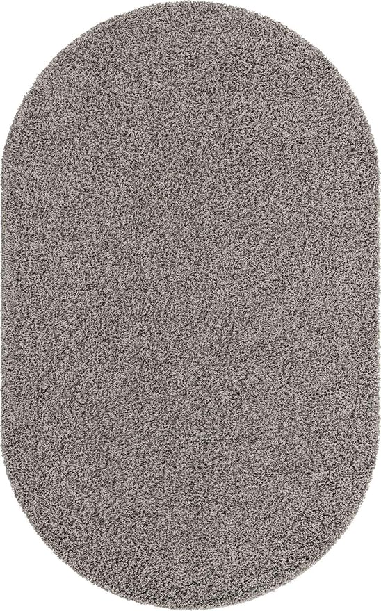 Unique Loom Solid Shag Collection Area Rug (5' 1" x 8' Oval, Cloud Gray)