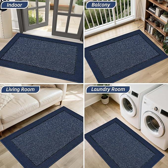 BEQHAUSE Indoor Door Mat 20" x 32", Dirt Trapper Door Mats Non-Slip Entryway Rugs Washable, Resist Dirt Absorbent Welcome Mat, Low Profile Floor Mats for Front Back Door and Entryway, Blue
