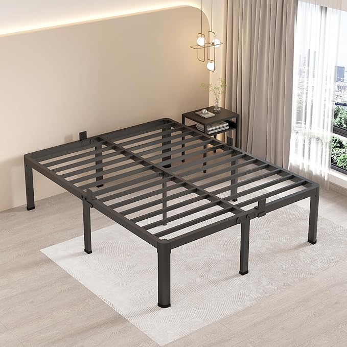 MAF 12 Inch King Metal Platform Bed Frame with Round Corner Legs, Mattress Slide Stopper, 3000 LBS Heavy Duty Steel Slats Support, No Box Spring Needed, Noise Free