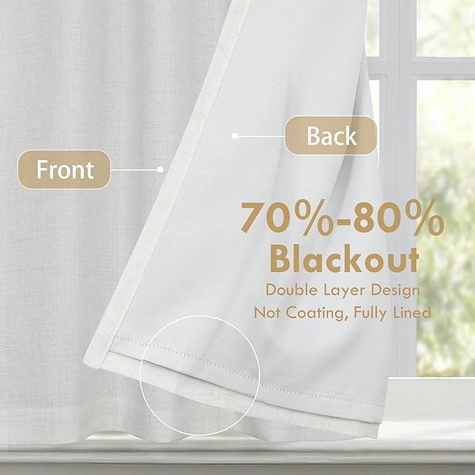 DriftAway Double Layer Linen Blackout Tie Up Curtains Thermal Insulated Fully Lined Balloon Roman Shade Bathroom Window Adjustable Rod Pocket for Small Window 45 Inch by 63 Inch Ivory Cream