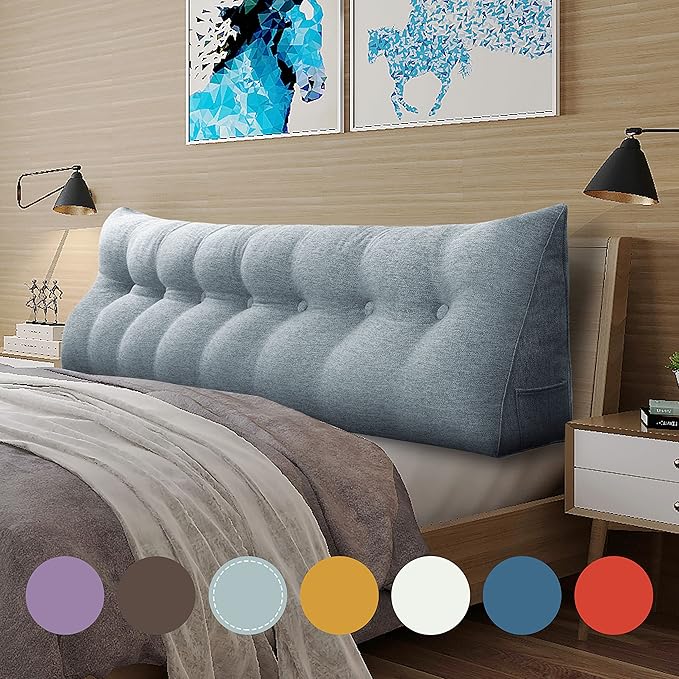 homecozy Wedge Headboard Pillow Dorm Room Reading Pillow Back Support for Sitting Up in Bed Bolster Lumbar Cushion Body Positioning Bedrest Gift for Mom Cotton Linen 76in Gray King
