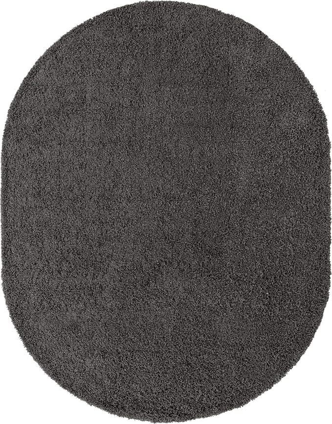 Unique Loom Solid Shag Collection Area Rug (7' 10" x 10' Oval, Graphite Gray)