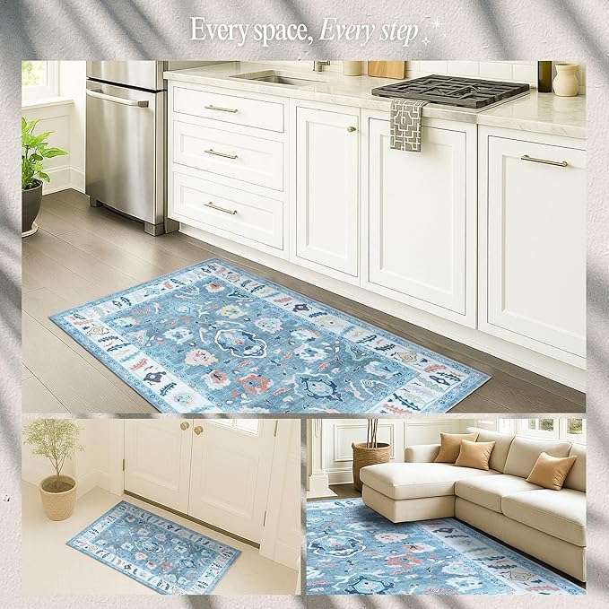 Fame Rugs Teal Modern Oushak Rug 5x7, Washable Vintage Turkish Colorful Oriental Antique Inspired Area Rugs, Luxury Living Room Bedroom (995T, 5' x 7')