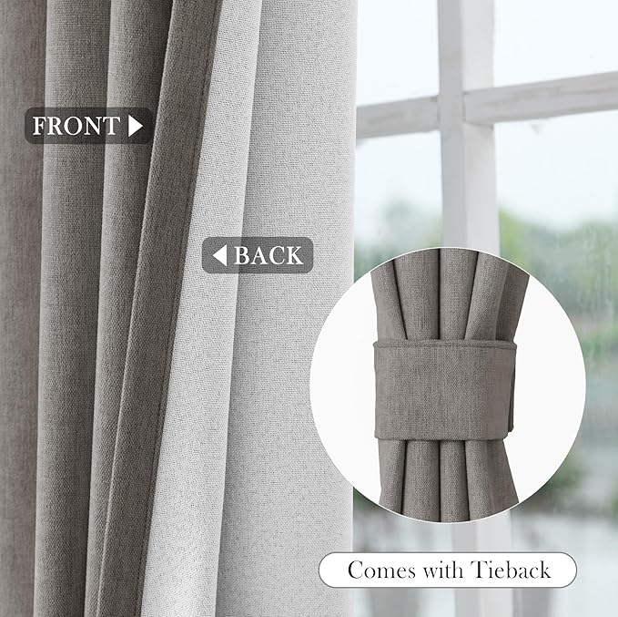 Macochico Extra Wide 100% Blackout Chenille Curtains 100" Wx96 L Thermal Drapes for Sliding Door Living Room Bedroom Auditorium Hotel Stone Grey Curtains Grommet Top with Tieback Classic 1 Panel
