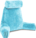 Husband Pillow Medium Carolina Blue, Backrest for Kids, Teens, Petite Adults - Reading Pillows with Arms, Adjustable Plush Memory Foam, Bed Rest Chair Sitting Up, Detach Neck Roll, Removable Cover