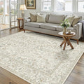 5x7 Taupe Area Rug Non Slip Vintage Living Room Distressed Machine Washable Carpet Traditional Indoor Bedroom Taupe Retro Floral Accent Throw Rug for Office Kitchen Dorm Dining Room
