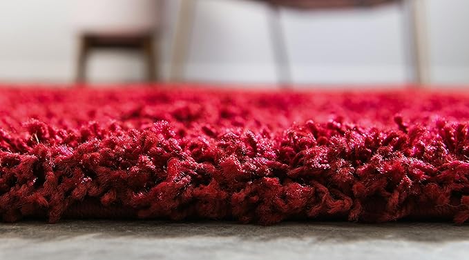 Unique Loom Solid Shag Collection Area Rug (2' 7" x 10' Runner, Cherry Red)