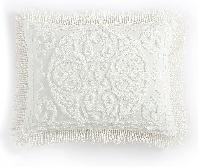 Beatrice Home Fashions Medallion Chenille Bedspread, Standard Sham, Ivory