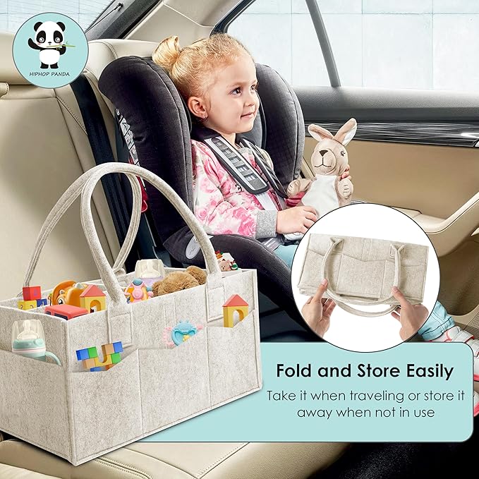 HIPHOP PANDA 2-Pack Diaper Caddy Organizer - Nursery Storage Bin & Car Organizer for Diapers, Wipes, and Baby Essentials - Dual-Color Solid Set (Pink/Oatmeal), Large Size