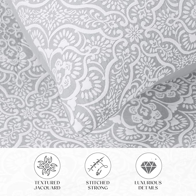 Superior 3 Piece Bedspread Set, Home Bed Decor, Decorative Bed Spread, 2 Pillow Shams, Medium Weight Blanket, Floral Matelasse Coverlet, Bedding Essentials, Enzy Collection, California King, Silver