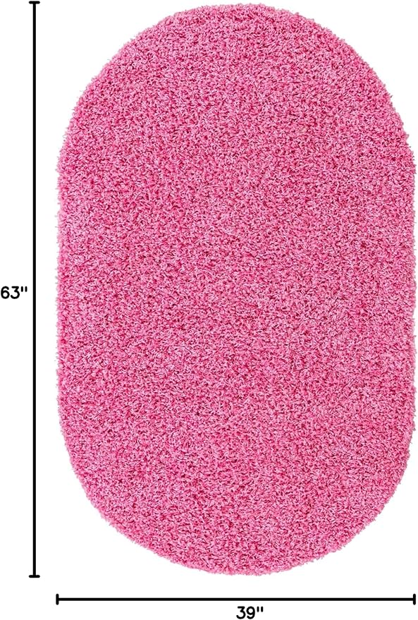 Unique Loom Solid Shag Collection Area Rug (3' 3" x 5' 3" Oval, Taffy Pink)