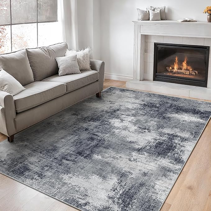 6x9 Area Rugs for Living Room, Modern Abstract Washable Rug with Non-Slip Backing & Low Pile Indoor Carpet for Nursery Room, Bedroom and Dinning Room, Grey
