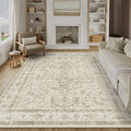 Taupe 8x10 Area Rug Vintage Washable Living Room Carpet Non Slip Bedroom Indoor Office Low Pile Large Traditional Distressed Retro Accent Rug for Dining Room Bathroom Kitchen