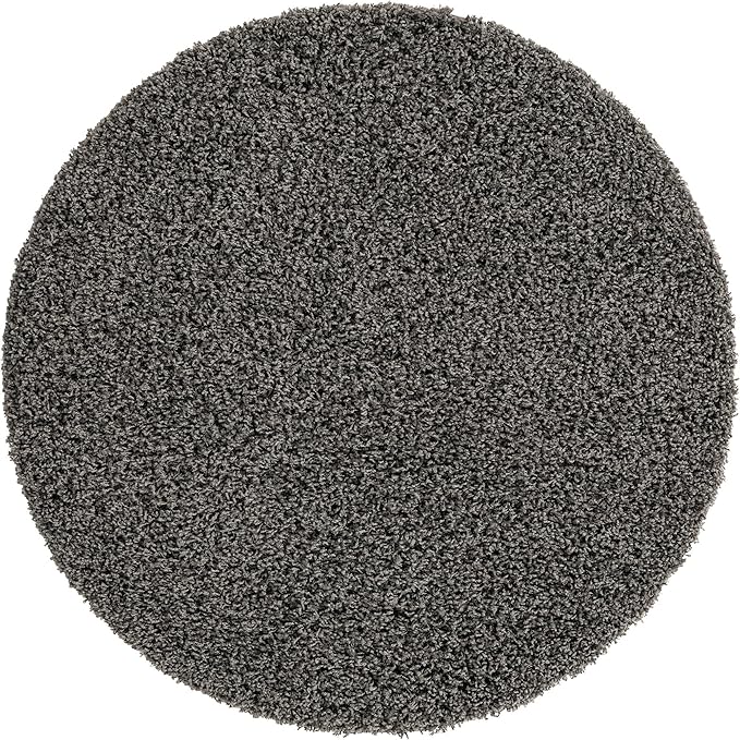 Unique Loom Solid Shag Collection Area Rug (4' 1" Round, Graphite Gray)