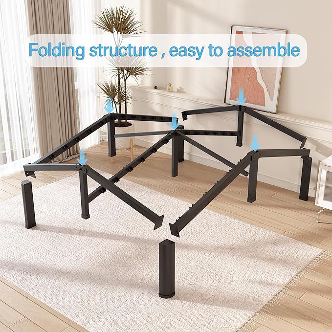 FUIOBYVV 12 Inch Queen Bed Frame with Round Corner Edge Legs 3500 lbs Metal Heavy Duty Steel Slats Support No Box Spring Needed Platform Noise Free Easy Assembly