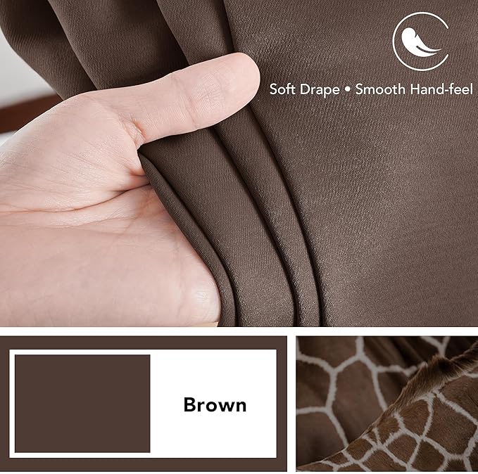 Deconovo Blackout Curtains, Thermal Insulated, W70 x L95 2 Panels, Back Tab, Machine Washable, Room-Darkening Drapes for Bedroom/Living Room Brown