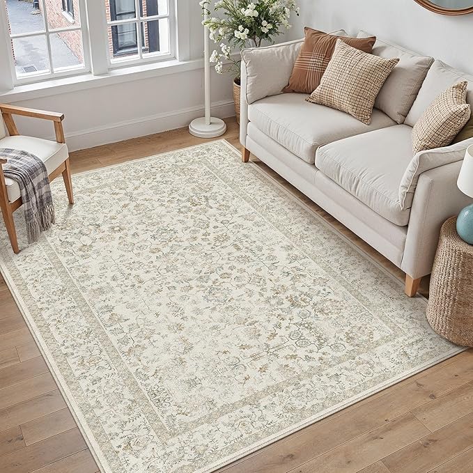 3x5 Taupe Area Rug Non Slip Vintage Office Entryway Rug Distressed Machine Washable Kitchen Carpet Traditional Retro Floral Accent Throw Door Mat for Bedroom Bathroom Dining Living Room