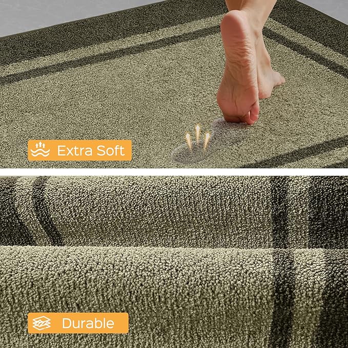 Kitchen Rugs 24" x 36", Non-Slip Machine Washable Kitchen Runner Rugs Floor Mats, Absorbent Comfort Standing Mats for Kitchen, Sink, Laundry and Hallway, Budding Green & Sage Green