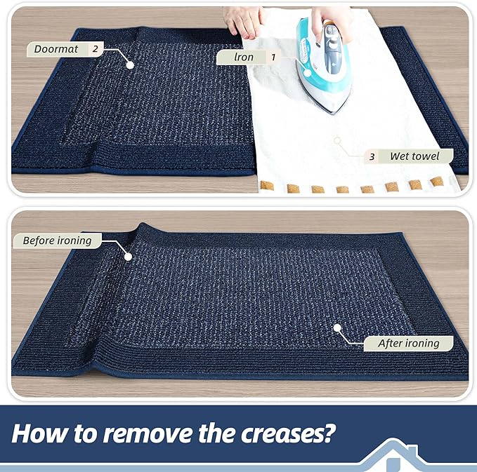 BEQHAUSE Indoor Door Mat 20" x 32", Dirt Trapper Door Mats Non-Slip Entryway Rugs Washable, Resist Dirt Absorbent Welcome Mat, Low Profile Floor Mats for Front Back Door and Entryway, Blue
