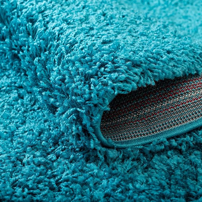 Unique Loom Solid Shag Collection Area Rug (4' 1" Round, Turquoise)
