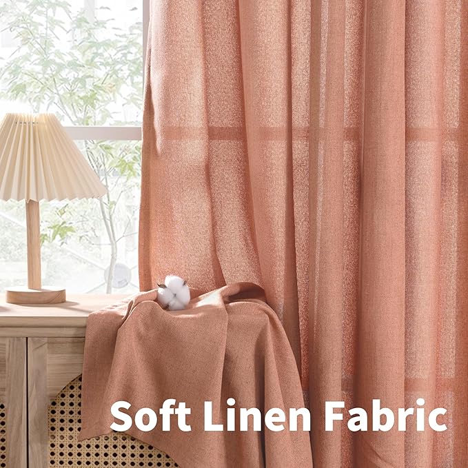 YoungsTex Terracotta Linen Curtains 68 Inch Length for Living Room, Burnt Orange Light Filtering Window Drapes with Bronze Grommet Privacy for Bedroom Decorative, 52 x 68 Inch, 2 Panels