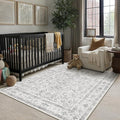 Grey 3x5 Entryway Rug Vintage Area Carpet Indoor Kitchen Washable Door Mat Entrance Small Low Pile Traditional Distressed Retro Accent Throw Rug Non Slip Office Bathroom