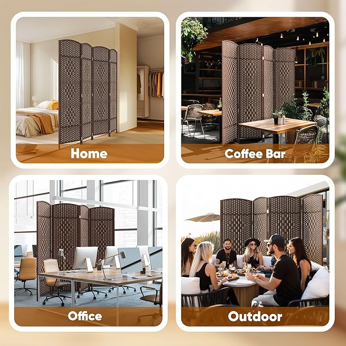 JOSTYLE Room Divider 4 Panel Portable Room Divider Panel Wall, 6ft Tall Divider for Room Separation, Folding Privacy Screen Panel, Freestanding Partition Screen, Chestnut Brown