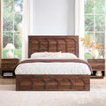 ACCOHOHO Queen Size Bed Frame Modern with 52" Tall Arched Recessed Headboard and 4 Drawers, Solid Wood Slats Support, Wood Platform, Noise Free, No Box Spring Needed, Brown