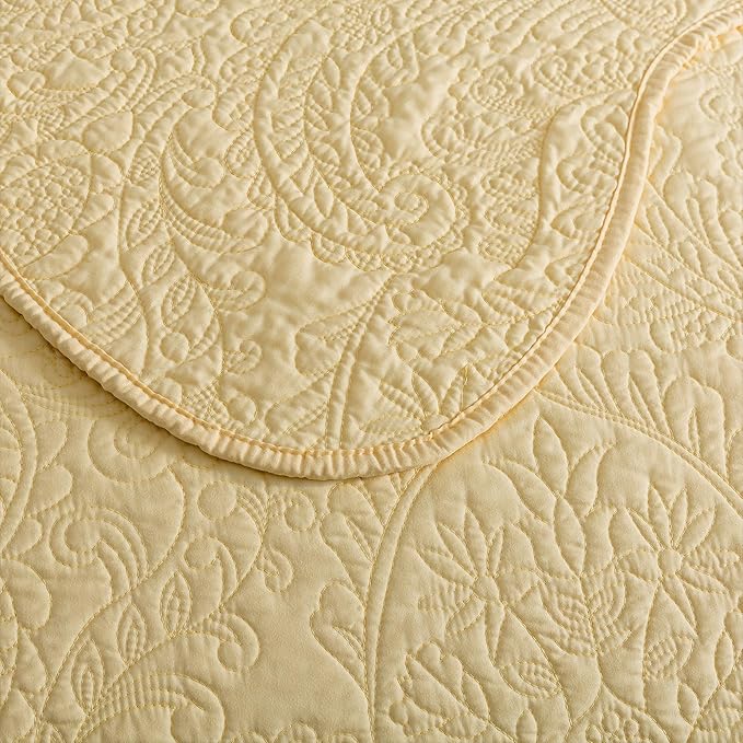 HoneiLife Queen Size Quilt Sets - 3 Piece Queen Quilt Bedding Set Microfiber Quilt Set Lightweight Bedspreads Reversible Coverlets Retro Bed Cover Floral Bedding Set All Season Quilts-Yellow